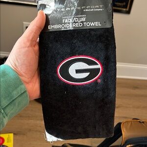 Black Embroidered Georgia Bulldogs Golf Towel with Red and White Logo